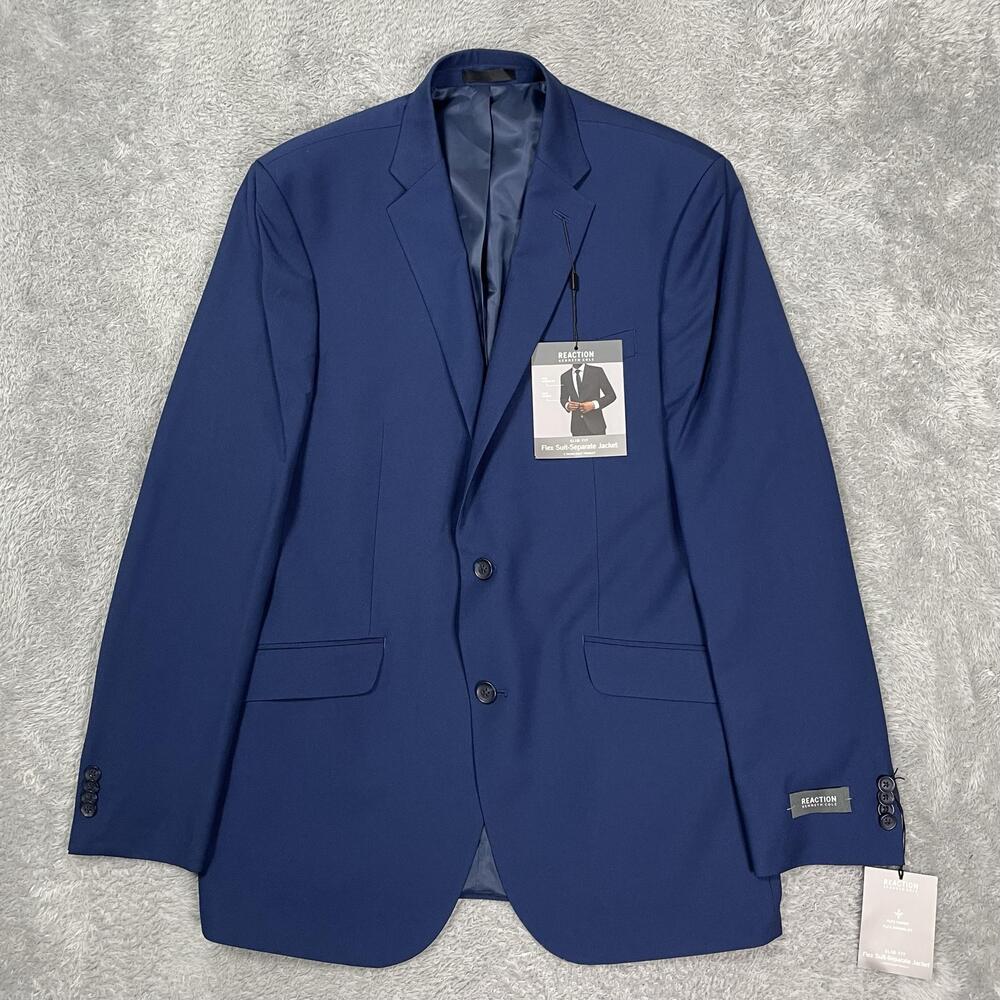 Reaction Kenneth Cole Suit Jacket Mens 42L Blue Flex Slim Fit Techni-Cole NWT